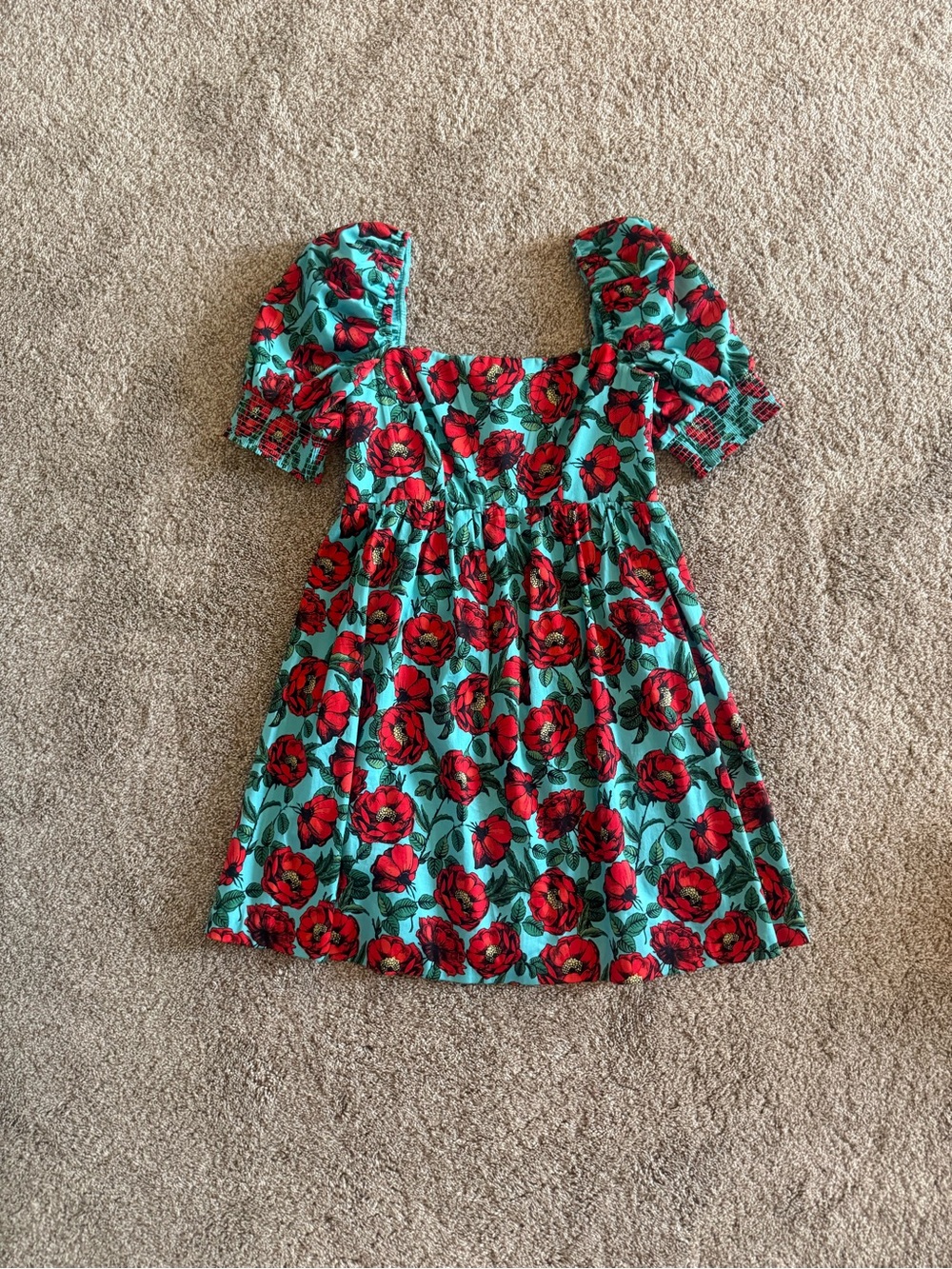 Alice + Olivia Reyna Beach Bliss Dress with Red Floral Print - Smocked